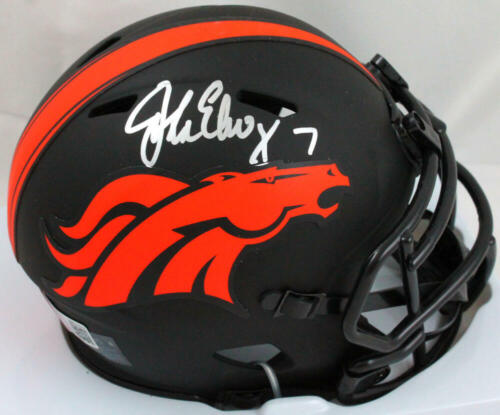 John Elway Autographed Denver Broncos Chrome Mini Helmet- Beckett