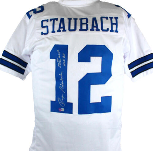 Roger Staubach Autographed Blue Pro Style Jersey w/HOF- Beckett W